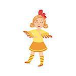 Girl Wearing Chicken Animal Costume Simple Design Illustration In Cute Fun Cartoon Style Isolated On White Background