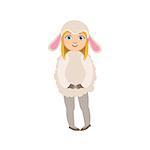 Girl Wearing Sheep Animal Costume Simple Design Illustration In Cute Fun Cartoon Style Isolated On White Background