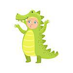 Boy Wearing Crocodile Animal Costume Simple Design Illustration In Cute Fun Cartoon Style Isolated On White Background