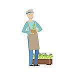 Old Man Showing His Gardening Hobby Bright Color Cartoon Simple Style Flat Vector Sticker Isolated On White Background