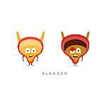 Healthy vs Unhealthy Bladder Infographic Illustration.Humanized Human Organs Childish Cartoon Characters On White Background