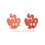Healthy vs Unhealthy Small Intestine Infographic Illustration.Humanized Human Organs Childish Cartoon Characters On White Background