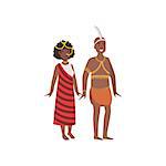 Couple In African National Clothes Simple Design Illustration In Cute Fun Cartoon Style Isolated On White Background