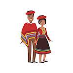Couple In Peru National Clothes Simple Design Illustration In Cute Fun Cartoon Style Isolated On White Background