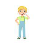 Boy Brushing Teeth Standing And Smiling Simple Design Illustration In Cute Fun Cartoon Style Isolated On White Background