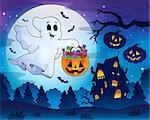 Halloween ghost near haunted house 3 - eps10 vector illustration.