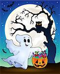 Halloween ghost with tree silhouette - eps10 vector illustration.