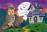 Owl near haunted house theme 1 - eps10 vector illustration.