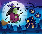 Witch on broom theme image 7 - eps10 vector illustration.