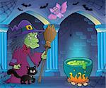 Witch with cat and broom theme image 7 - eps10 vector illustration.