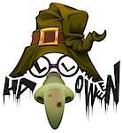 Witchs hat, green nose and glasses accessory for Halloween party. Isolated on white vector illustration