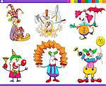 Cartoon Illustration of Circus Clown Characters Set