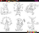Black and White Cartoon Illustration of Circus Clown Characters Set Coloring Book