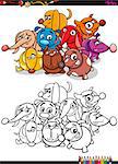 Cartoon Illustration of Funny Dog Pet Characters Group Coloring Book