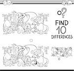 Black and White Cartoon Illustration of Finding Differences Educational Activity Task for Kids with Safari Animal Characters Coloring Book