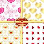 Set seamless valentine patterns with hearts and butterflies (vector)