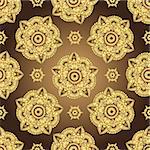 Vintage brown seamless pattern with gradient golden circles, vector