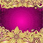 Gold-purple vintage frame with gold gradient flowers, vector eps10