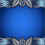 Blue frame with vintage silvery pattern and lacy mandala, vector eps10