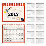 Business calendar for desk on 2017 year. Set of the 12 month isolated pages with image on the cover. Week starts on Sunday. eps 10