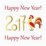 New year`s banner with symbol of the year 2017 red rooster and  text Happy New Year 2017, isolated on white. Design for cover calendar new year 2017. eps 10.