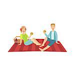 Couple Of Friends On Picnic Bright Color Cartoon Simple Style Flat Vector Clipart Isolated Illustration