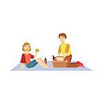 Couple Eating Burgers On Picnic Bright Color Cartoon Simple Style Flat Vector Clipart Isolated Illustration