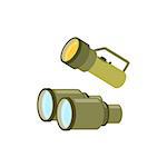Pair Of Binoculars And A Lamp Bright Color Cartoon Simple Style Flat Vector Illustration Isolated On White Background