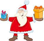 Cartoon Illustration of Santa Claus with Present on Christmas Time