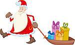 Cartoon Illustration of Santa Claus Christmas Presents on the Sledge