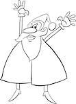 Black and White Cartoon Illustration of Happy Santa Claus on Christmas Time Coloring Book