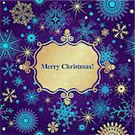 Christmas greeting card with lacy snowflakes and translucent gold label, vector eps10