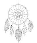 Vector illustration of dreamcatcher on white background.Coloring book for adult.