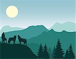 vector illustration of mountains and tree background