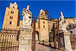 Looking up at Cefalu Cathedral in Cefalu, Sicily, Italy