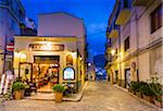 Exterior of Restaurant at Dusk in Cefalu, Sicily, Italy