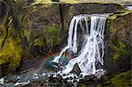 Fagrifoss waterfall on the slopes of Laki crater, Lakagigar, highlands region, Iceland, Polar Regions