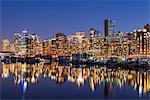 Night view of downtown skyline, Vancouver, British Columbia, Canada