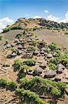 Ethiopia, Amhara Region, Welo.  A mountain-top village of the Amharic-speaking Welo people living in a remote part of their province above a tributary of the Lesser Abay River.