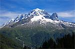 Europe, France, Argentiere. Looking across to the Aiguille des Grands Montets, an area famous for adventurous skiing.