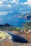 Europe, Italy, Sicily, Aeolian Islands, Vulcano Island, High angle view of , Aeolian Islands from Vulcano island Gran Cratere,