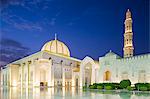 Oman. Muscat Governorate, Muscat. The courtyard of Sultan Qaboos Mosque, a gift to the nation of Oman to mark the 30th year of the Sultan's reign. Completed in 2001, the mosque can hold up to 20,000 worshippers.