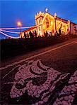 Portugal, Azores, Santa Maria, Vila do Porto, View of the Saint Francis Convent at dusk during Holy Christ Festivities.