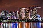 South East Asia, Singapore, Gardens by the Bay, Cloud Forest, Supertree Grove and Marina Bay Sands Hotel and Casino