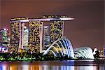 South East Asia, Singapore, Gardens by the Bay Cloud Forest and Flower Dome, Marina Bay Sands Hotel and Casino