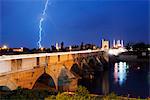 Turkey, Thrace, Edirne, Selimiye Camii mosque and Tunca Koprosu stone arched bridge