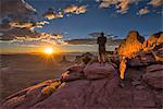 USA, Southwest,Colorado Plateau, Utah, Canyonland National Park,  Island in the Sky, photographer at sunset MR