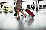 Business people walking with luggage in airport terminal