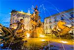 Fountain of Diana in Piazza Archimede at Dusk, Ortygia, Syracuse, Sicily, Italy
