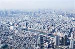 Tilt-shift bird's eye view of Tokyo cityscape, Tokyo, Japan